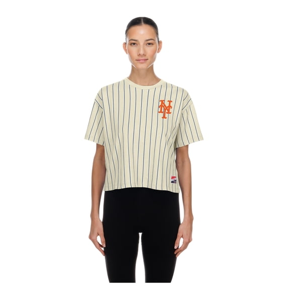 Women's New Era Cream New York Mets Throwback Boxy T-Shirt