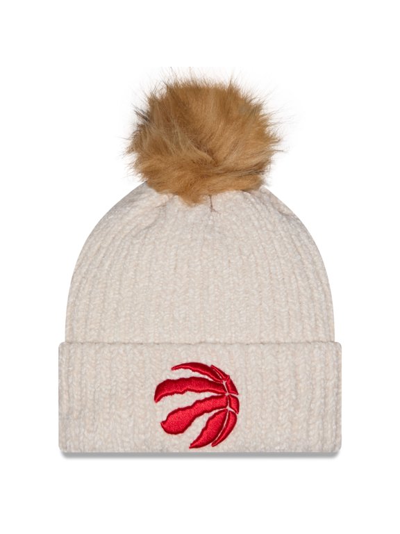 Women's New Era Cream Toronto Raptors Chrome Cuff Knit Hat with Pom