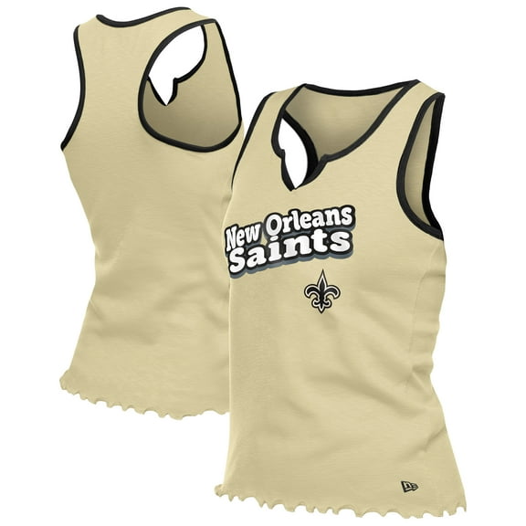 Women's-New Era  Gold New Orleans Saints Lettuce Hem Notch Neck Tri-Blend Tank Top