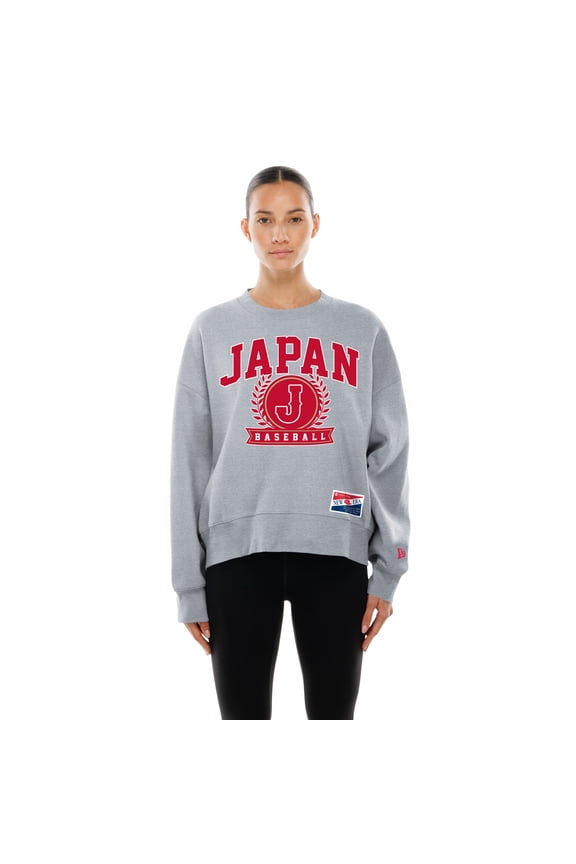 Women's New Era  Gray Japan Baseball 2026 World Baseball Classic Mineral Wash Dolmen Sleeve Fleece Sweatshirt