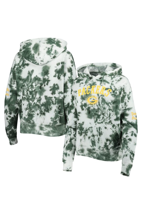 Women's New Era Green Green Bay Packers Cloud Dye Fleece Pullover Hoodie