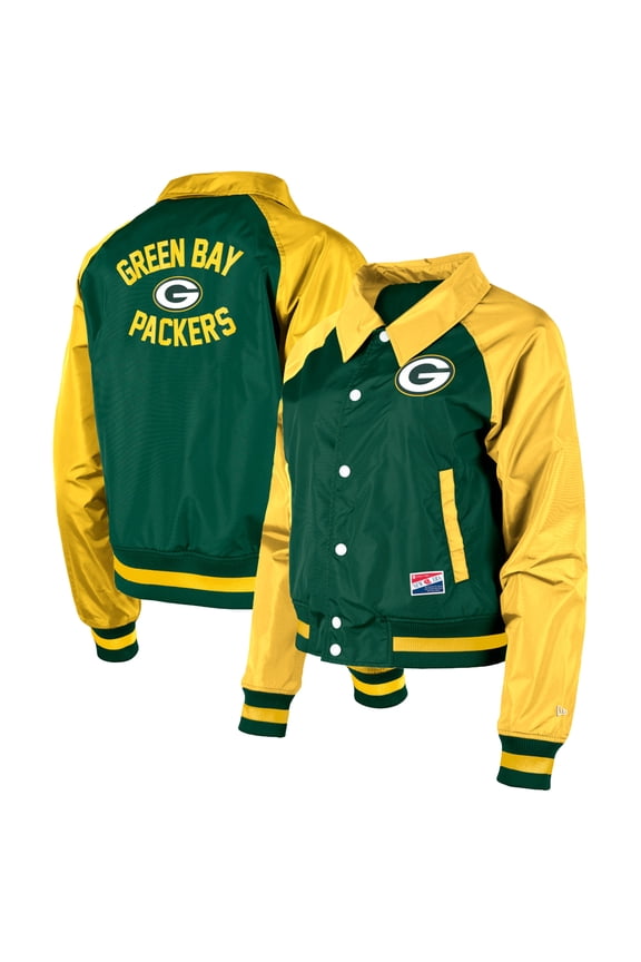 Women's New Era Green Green Bay Packers Coaches Raglan Full-Snap Jacket