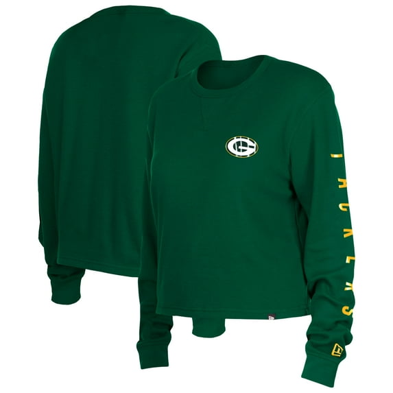 Women's New Era Green Green Bay Packers Sport Night Thermal Long Sleeve Cropped-T-Shirt
