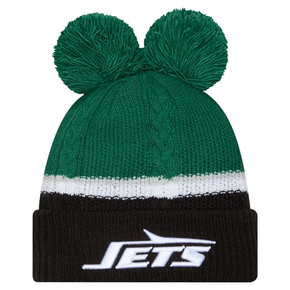 Women's New Era Green New York Jets Double Bubble Cuffed Knit Hat with Poms