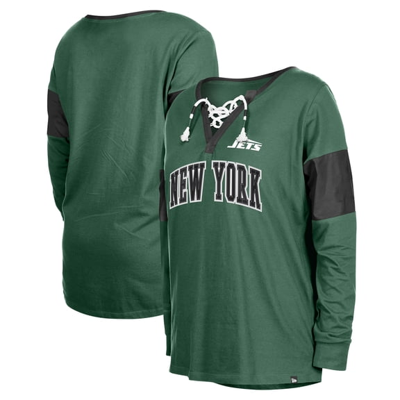 Women's New Era Green New York Jets Lace-Up Notch-Neck Long Sleeve T-Shirt