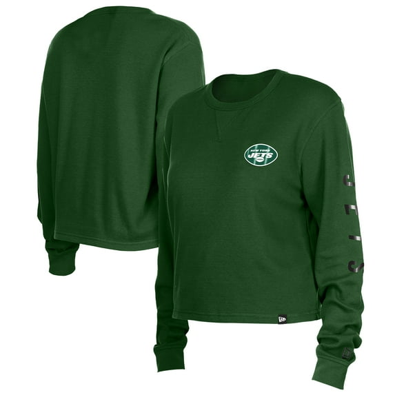 Women's New Era Green New York Jets Sport Night Thermal Long Sleeve Cropped-T-Shirt