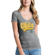 5TH & OCEAN BY NEW ERA Women's New Era Heathered Gray Oakland Athletics Glitter Logo V-Neck T-Shirt