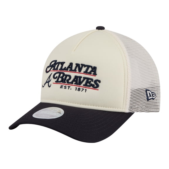 Women's New Era Light Beige/Navy Atlanta Braves Retro 9FORTY M-Crown A-Frame Trucker Adjustable Hat