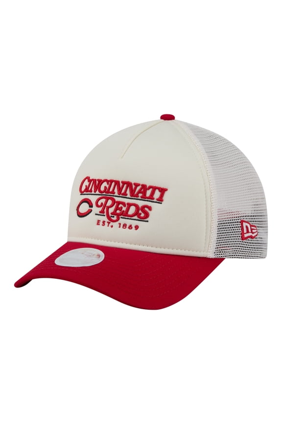 Women's New Era Light Beige/Red Cincinnati Reds Retro 9FORTY M-Crown A-Frame Trucker Adjustable Hat