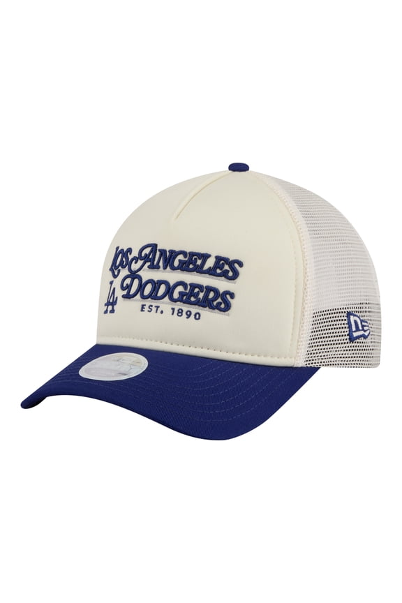 Women's New Era Light Beige/Royal Los Angeles Dodgers Retro 9FORTY M-Crown A-Frame Trucker Adjustable Hat