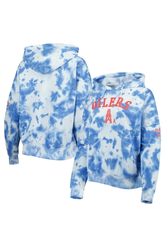 Women's New Era Light Blue Houston Oilers Gridiron Classics Cloud Dye Fleece Pullover Hoodie