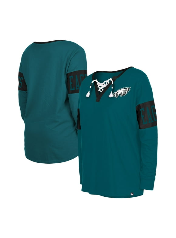 Women's New Era Midnight Green Philadelphia Eagles Lace-Up Notch Neck Long Sleeve T-Shirt