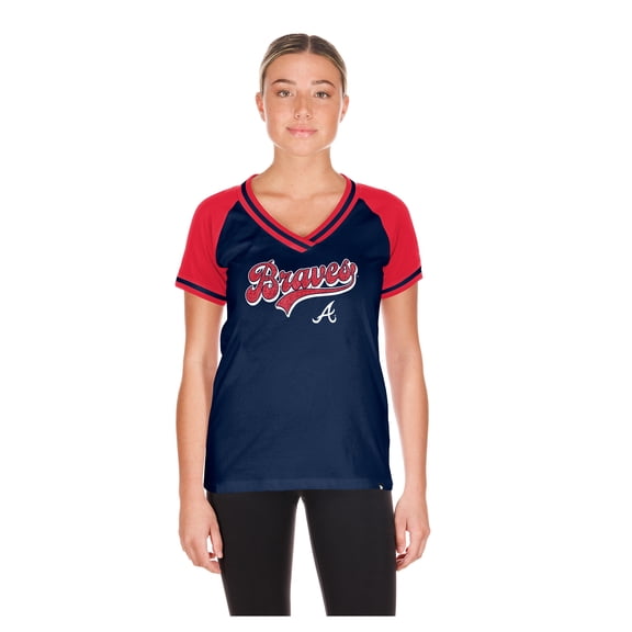 Women's New Era Navy Atlanta Braves Gameday V-Neck T-Shirt