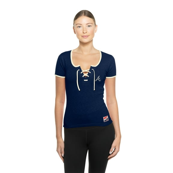 Women's New Era Navy Atlanta Braves Throwback Lace Up T-Shirt