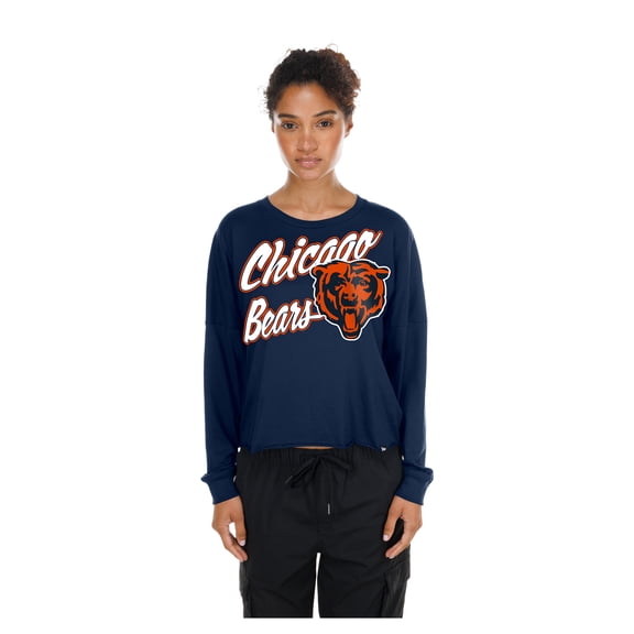 Women's New Era Navy Chicago Bears Cropped Oversized Long Sleeve T-Shirt