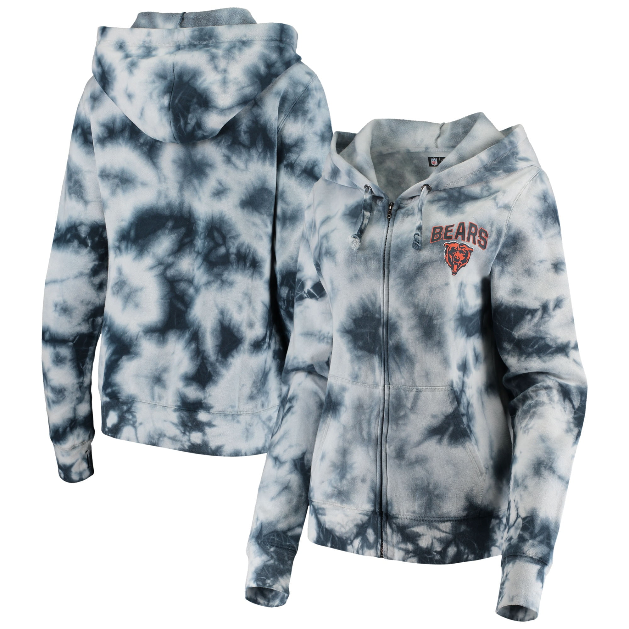 Women's New Era Navy Chicago Bears Tie Dye Fleece Full-Zip Hoodie 