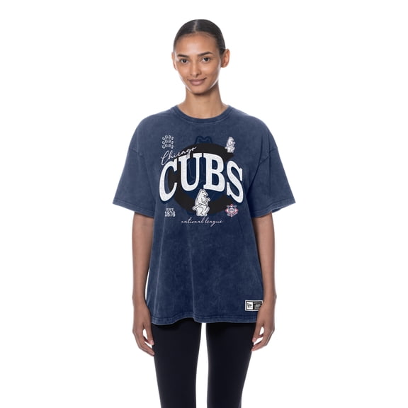 Women's New Era Navy Chicago Cubs Throwback Mineral Wash Boyfriend T-Shirt