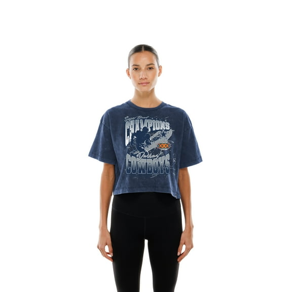 Women's New Era Navy Dallas Cowboys Cropped Boxy Sport Classics Mineral Wash T-Shirt