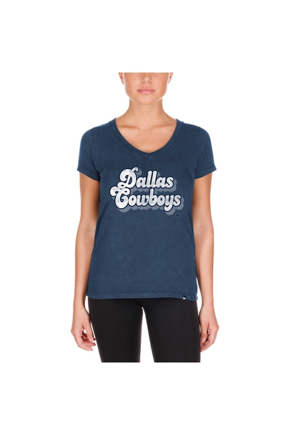 Women's New Era Navy Dallas Cowboys Enzyme Wash Low V-Neck T-Shirt