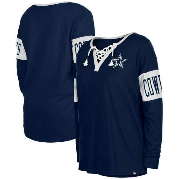 Women's New Era Navy Dallas Cowboys Lace-Up Notch Neck Long Sleeve T-Shirt