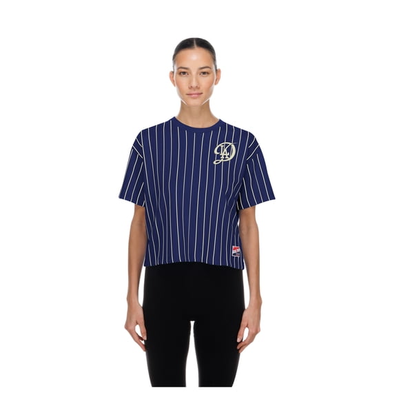 Women's New Era  Navy Los Angeles Dodgers City Connect Throwback Meshback Pinstripe Boxy T-Shirt