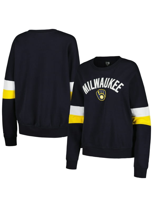 Women's New Era Navy Milwaukee Brewers Game Day Crew Pullover Sweatshirt