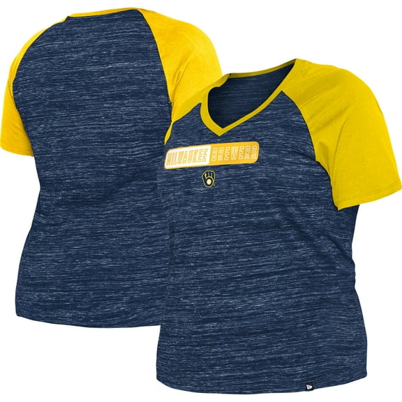 Women's New Era Navy Milwaukee Brewers Plus Size Space Dye Raglan V-Neck T-Shirt