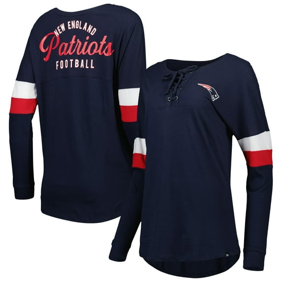 Women's New Era Navy New England Patriots Athletic Varsity Lightweight Lace-Up Long Sleeve T-Shirt