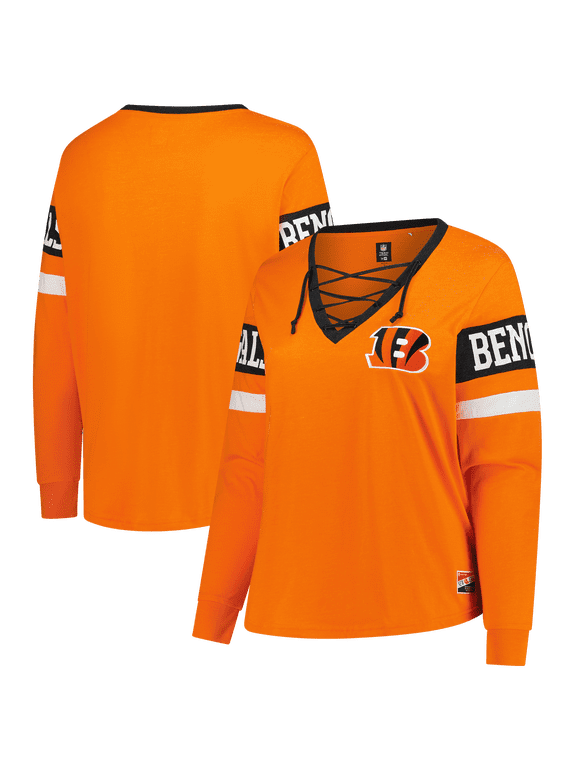 Women's New Era Orange Cincinnati Bengals Plus Size Throwback Lace-Up Long Sleeve T-Shirt