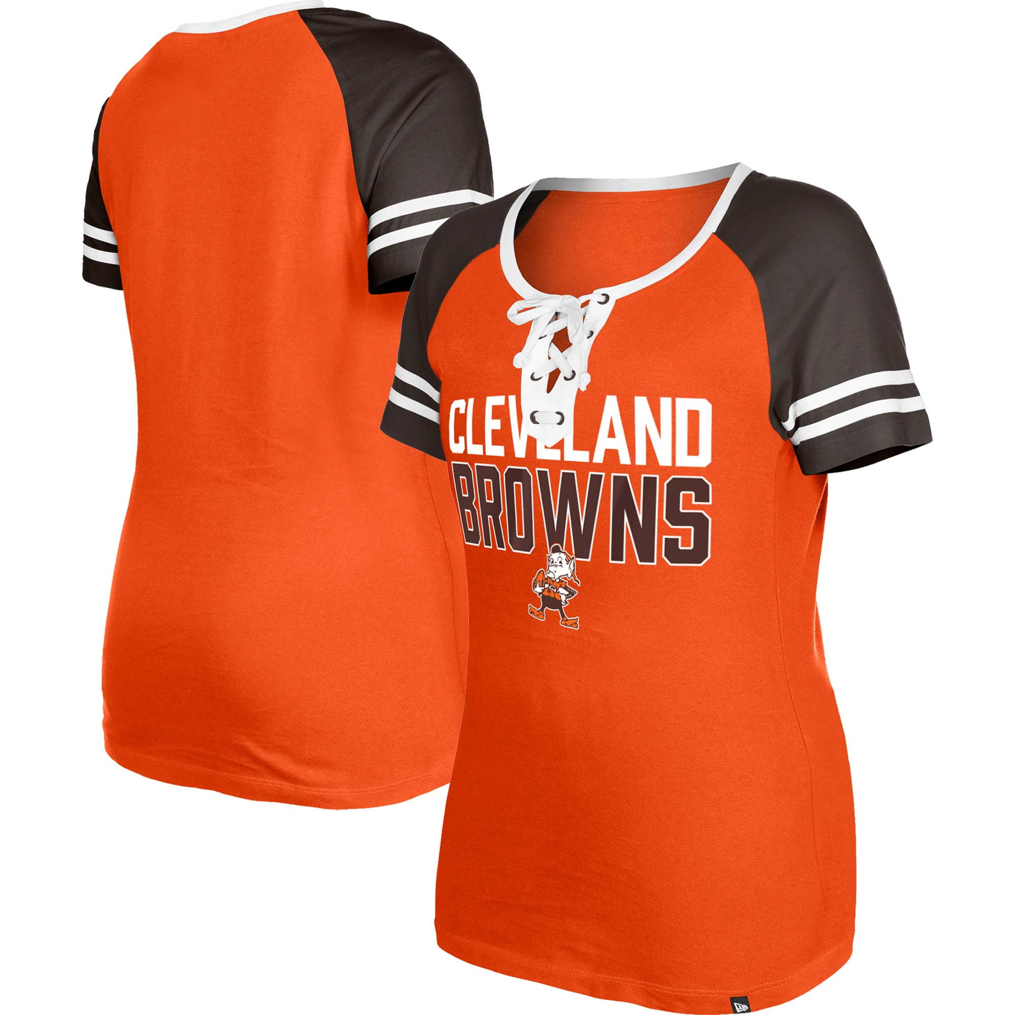 Women s New Era Orange Cleveland Browns Throwback Raglan Lace Up T Shirt Walmart