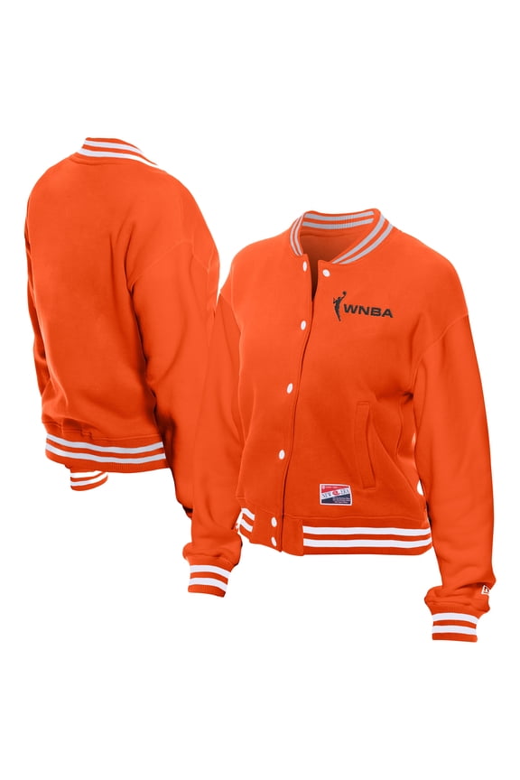Women's New Era Orange WNBA Throwback Varsity Fleece Full-Snap Jacket