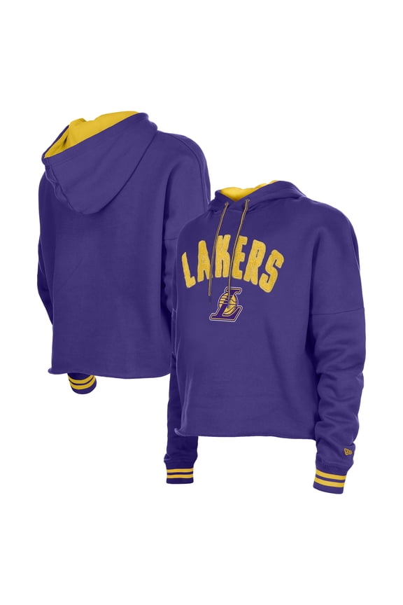 Women's New Era  Purple Los Angeles Lakers Boxy Raw Edge Pullover Hoodie