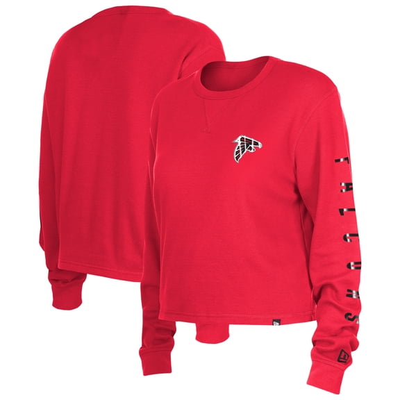 Women's New Era  Red Atlanta Falcons Sport Night Thermal Long Sleeve Cropped-T-Shirt