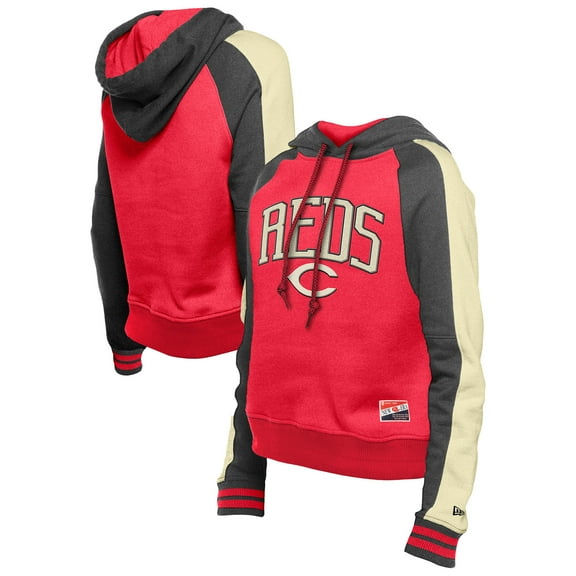Women's-New Era Red Cincinnati Reds Cooperstown Collection Cropped Raglan Pullover Hoodie