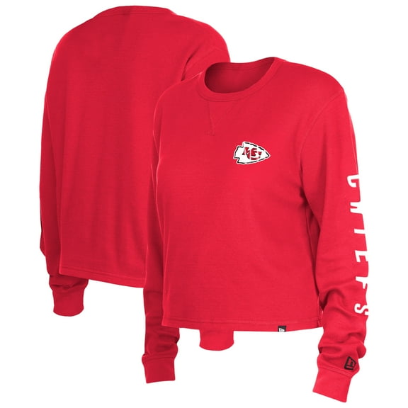 Women's New Era  Red Kansas City Chiefs Sport Night Thermal Long Sleeve Cropped-T-Shirt