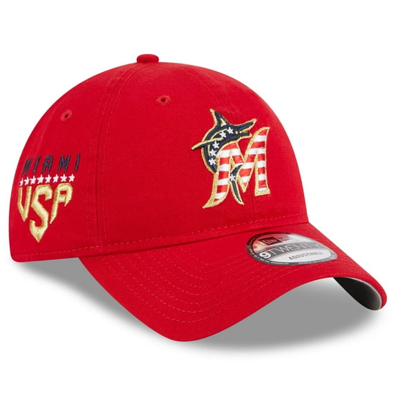 Women's New Era Red Miami Marlins 2023 Fourth of July 9TWENTY Adjustable Hat