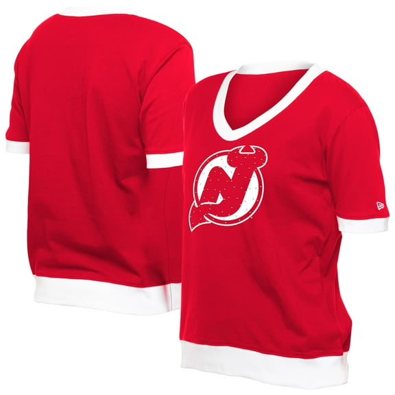 Women's New Era Red New Jersey Devils Game Day Rhinestuds T-Shirt