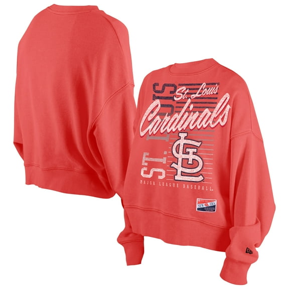 Women's New Era Red St. Louis Cardinals Boxy Mineral Wash Dolmen Sleeve Cropped Sweatshirt