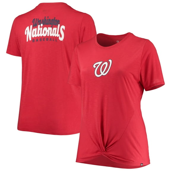 Women's New Era Red Washington Nationals Plus Size 2-Hit Front Knot T-Shirt