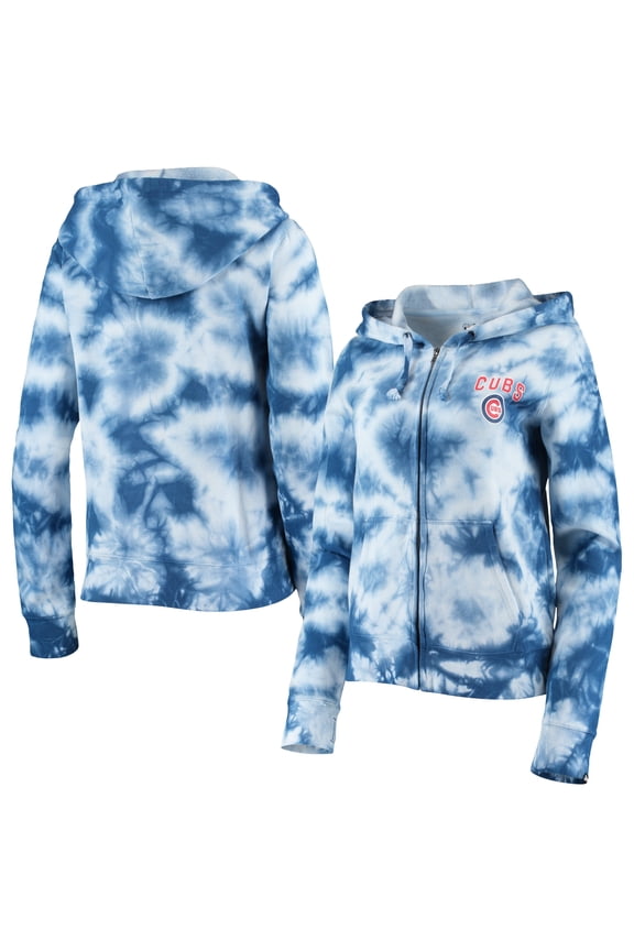 Women's New Era Royal Chicago Cubs Tie-Dye Fleece Full-Zip Hoodie