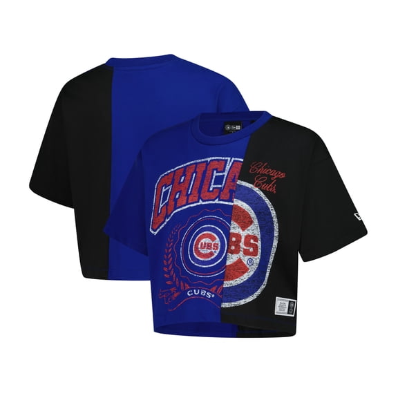 Women's New Era Royal Chicago Cubs Upcycled Colorblocked Boxy Cropped T-Shirt