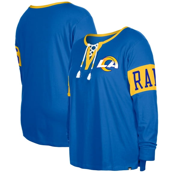 Women's New Era  Royal Los Angeles Rams Plus Size Lace-Up Notch Neck Long Sleeve T-Shirt