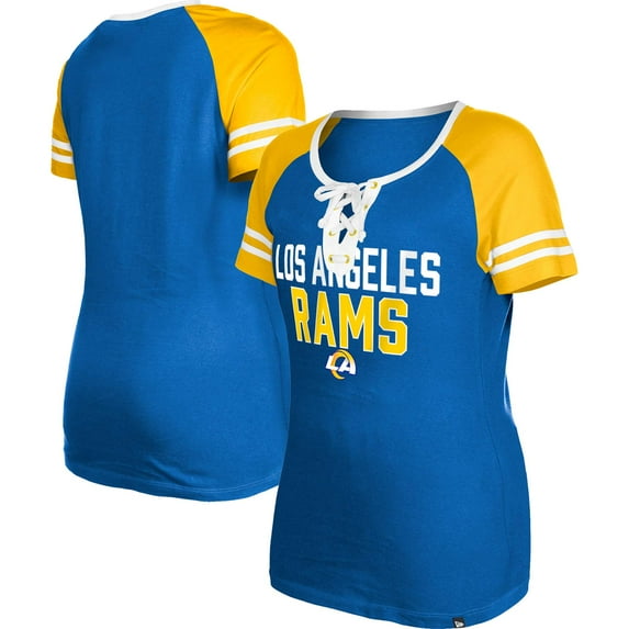Women's New Era Royal Los Angeles Rams Raglan Lace-Up T-Shirt