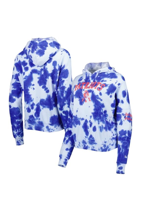 Women's New Era Royal New England Patriots Cloud Dye Fleece Pullover Hoodie