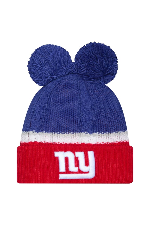 Women's New Era Royal New York Giants Double Bubble Cuffed Knit Hat with Poms