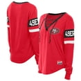 thumbnail image 1 of Women's New Era Scarlet San Francisco 49ers Plus Size Throwback Lace-Up Long Sleeve T-Shirt, 1 of 3