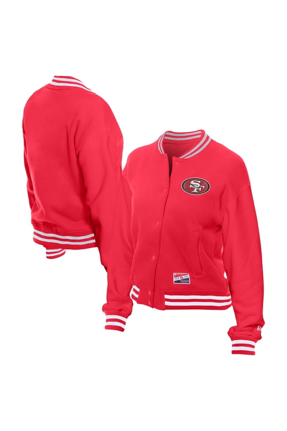 Women's New Era Scarlet San Francisco 49ers Throwback Fleece Full-Snap Jacket