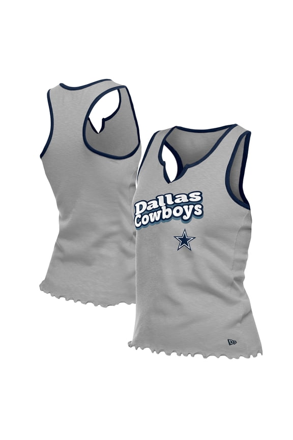 Women's-New Era  Silver Dallas Cowboys Lettuce Hem Notch Neck Tri-Blend Tank Top