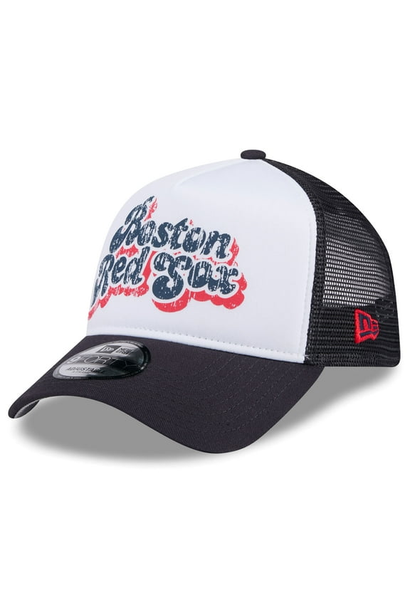 Women's New Era White/Navy Boston Red Sox Throwback Team Foam Front A-Frame Trucker 9FORTY Adjustable Hat