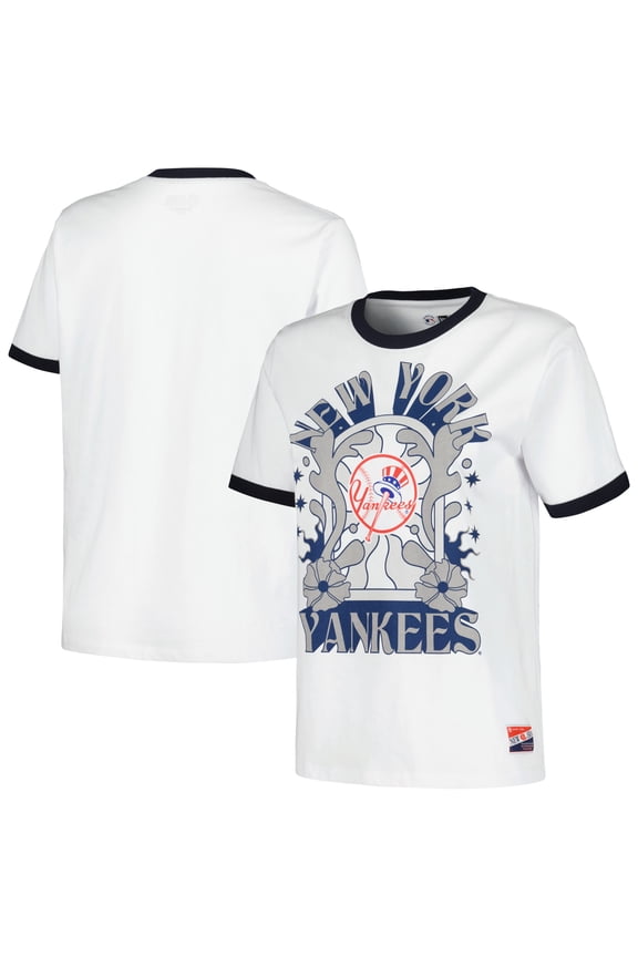 Women's New Era White New York Yankees Oversized Ringer T-Shirt
